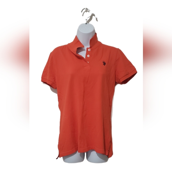 US Polo Assn Ladies Top Size Medium Orange And Purple Gently Used Short Sleeves - Picture 5 of 7